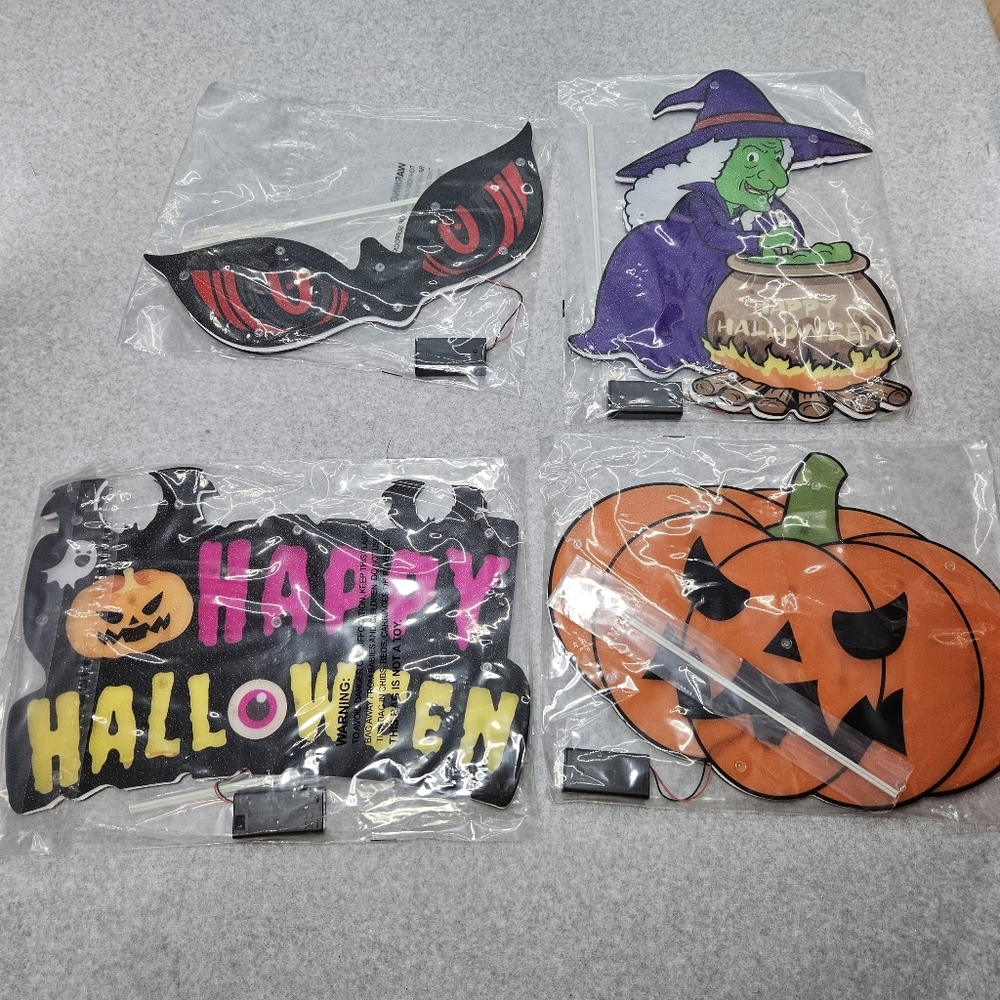 Halloween Lighted Window Silhouettes 4pc Witch Pumpkin‎ Eyes Happy Halloween